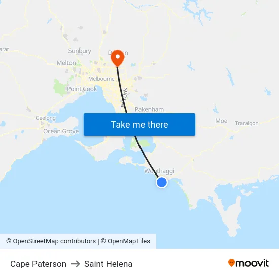 Cape Paterson to Saint Helena map