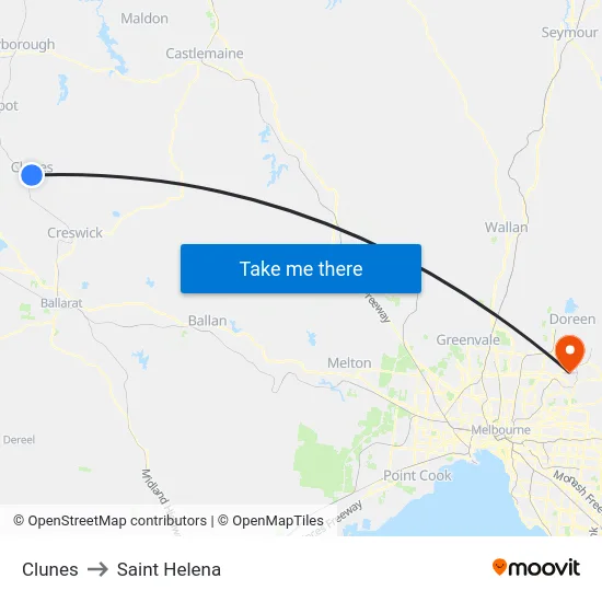 Clunes to Saint Helena map