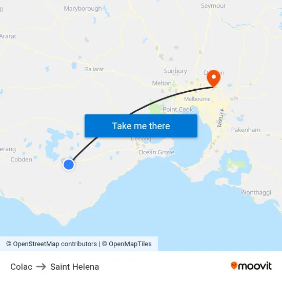 Colac to Saint Helena map