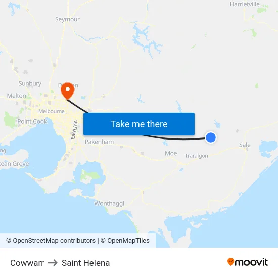 Cowwarr to Saint Helena map