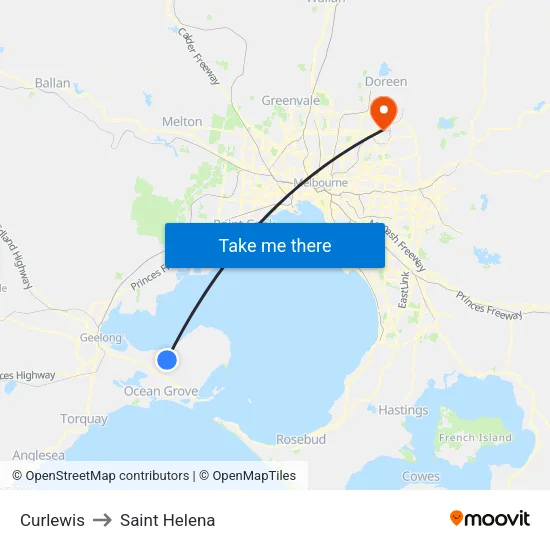 Curlewis to Saint Helena map