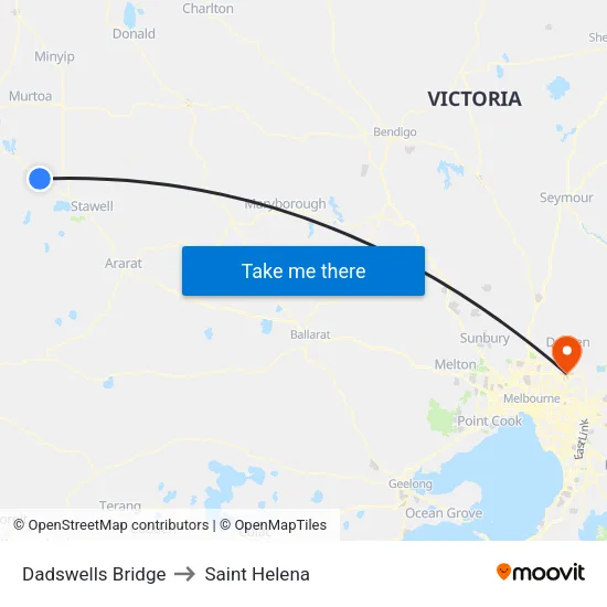 Dadswells Bridge to Saint Helena map