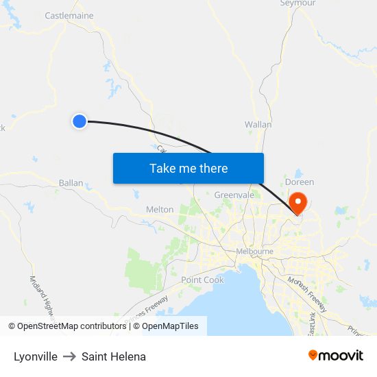 Lyonville to Saint Helena map