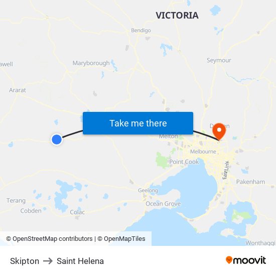 Skipton to Saint Helena map