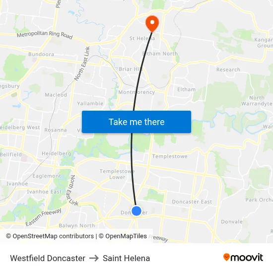 Westfield Doncaster to Saint Helena map