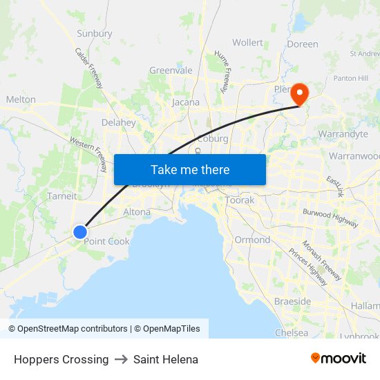 Hoppers Crossing to Saint Helena map