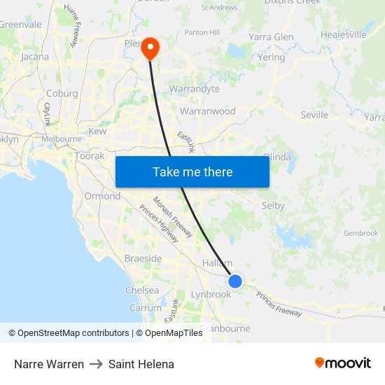 Narre Warren to Saint Helena map