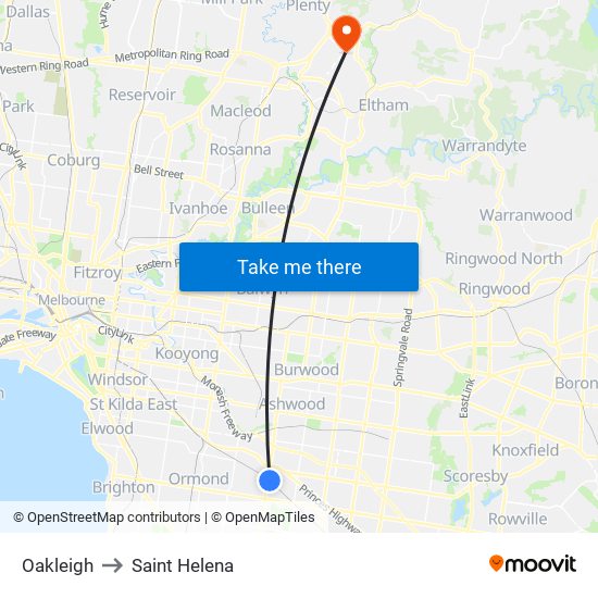 Oakleigh to Saint Helena map