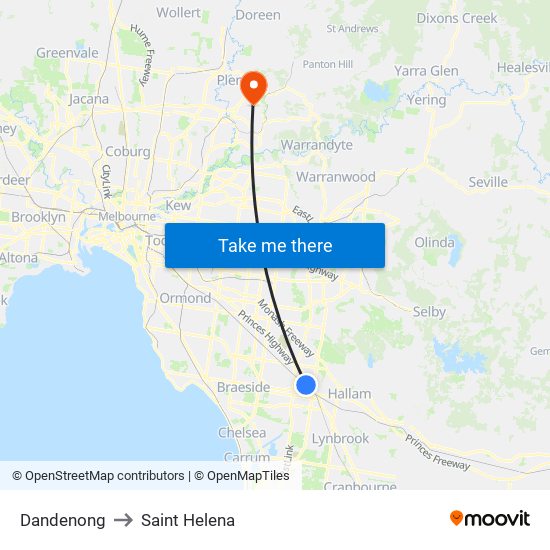 Dandenong to Saint Helena map