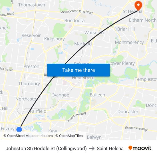 Johnston St/Hoddle St (Collingwood) to Saint Helena map