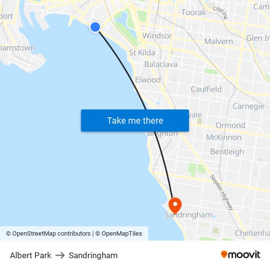 Albert Park to Sandringham map