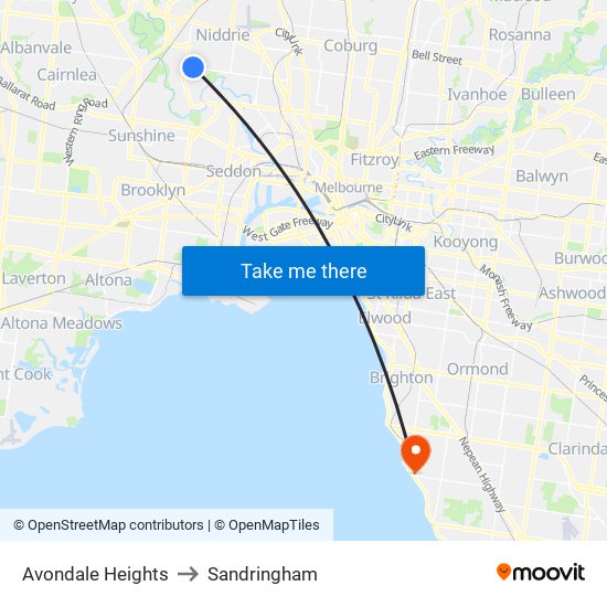 Avondale Heights to Sandringham map