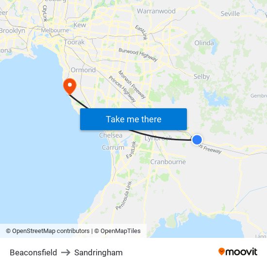 Beaconsfield to Sandringham map