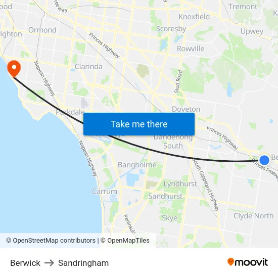 Berwick to Sandringham map