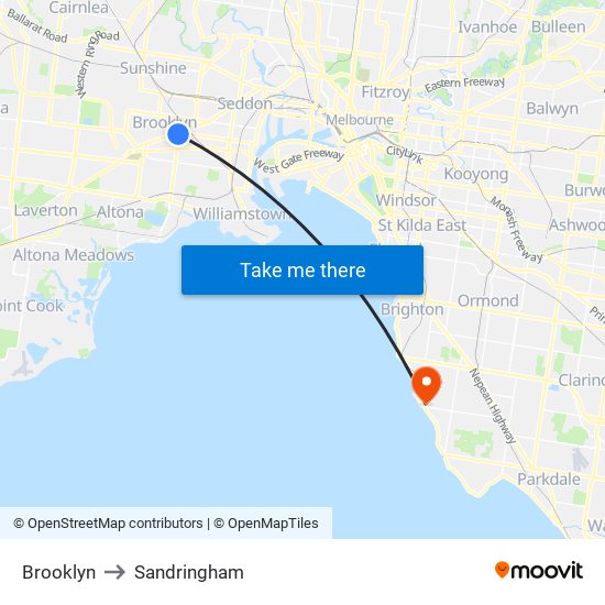 Brooklyn to Sandringham map