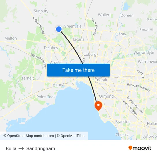 Bulla to Sandringham map