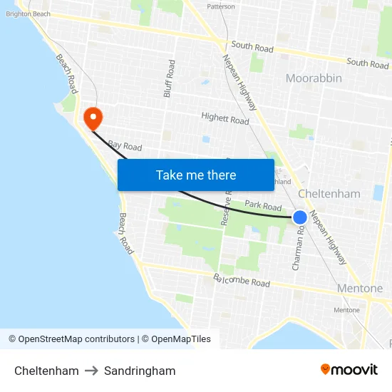 Cheltenham to Sandringham map