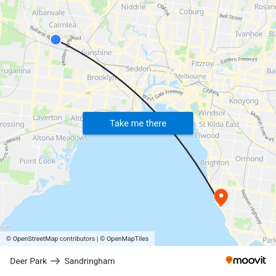 Deer Park to Sandringham map