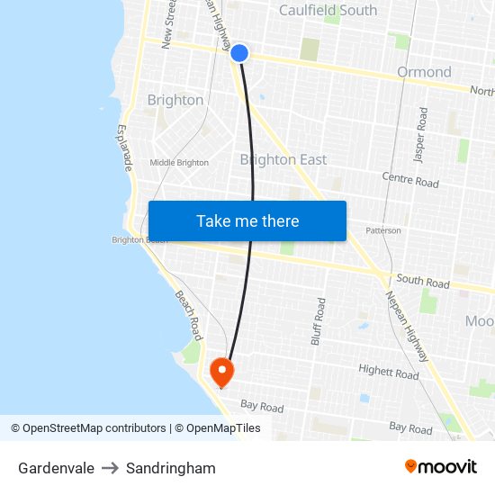 Gardenvale to Sandringham map