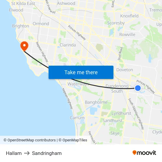 Hallam to Sandringham map