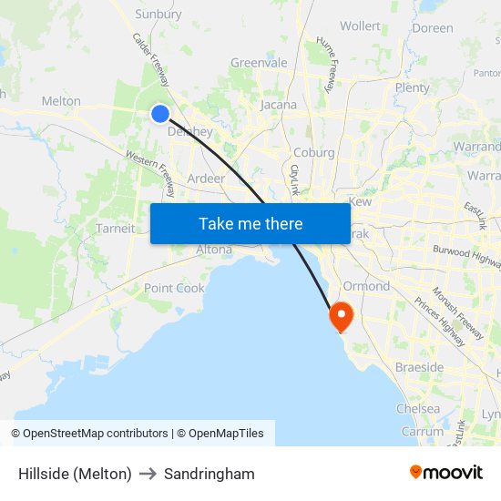 Hillside (Melton) to Sandringham map