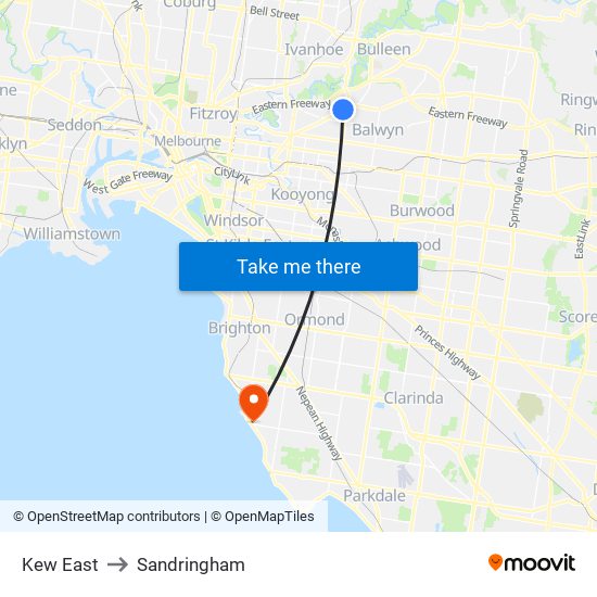 Kew East to Sandringham map