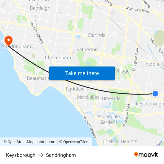 Keysborough to Sandringham map