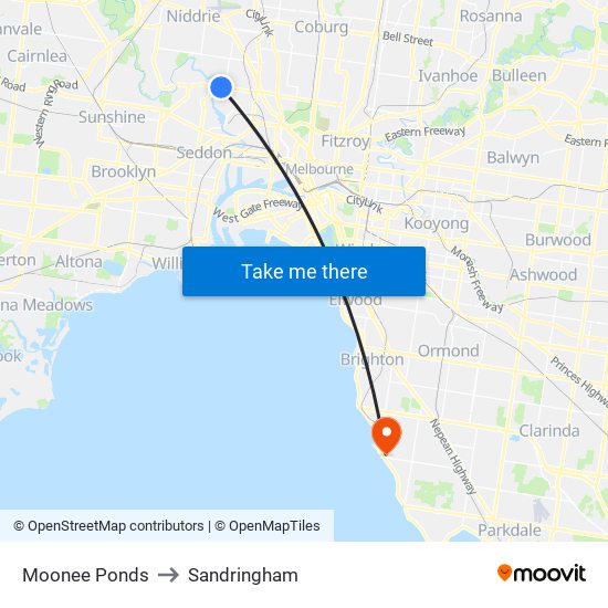 Moonee Ponds to Sandringham map