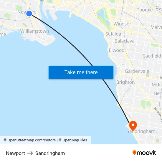 Newport to Sandringham map