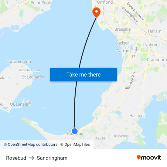Rosebud to Sandringham map