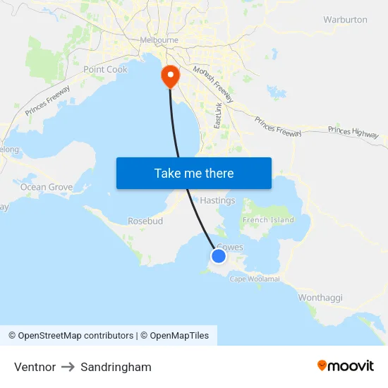 Ventnor to Sandringham map
