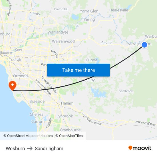 Wesburn to Sandringham map