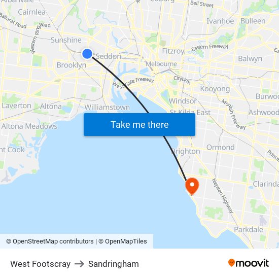 West Footscray to Sandringham map