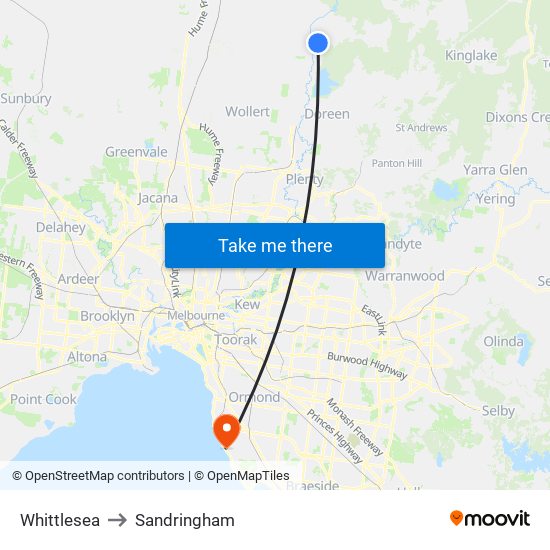 Whittlesea to Sandringham map