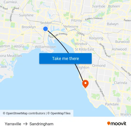 Yarraville to Sandringham map