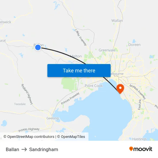 Ballan to Sandringham map