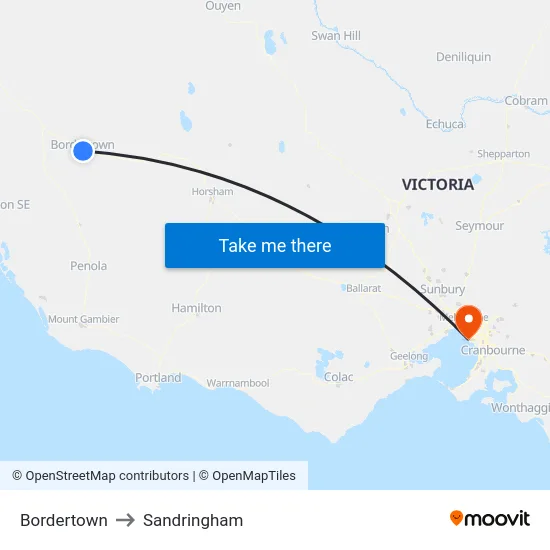 Bordertown to Sandringham map