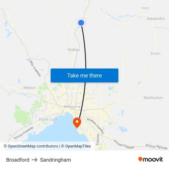 Broadford to Sandringham map