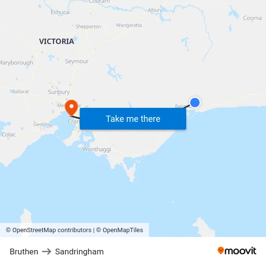 Bruthen to Sandringham map