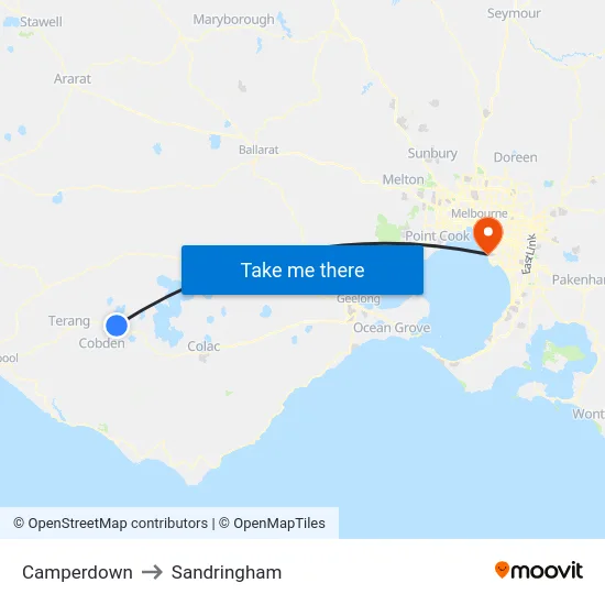 Camperdown to Sandringham map