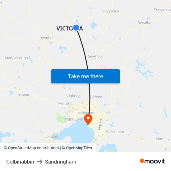 Colbinabbin to Sandringham map