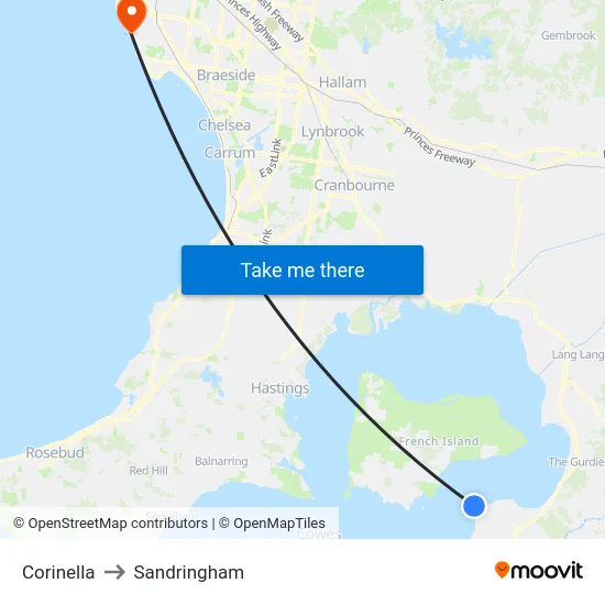 Corinella to Sandringham map