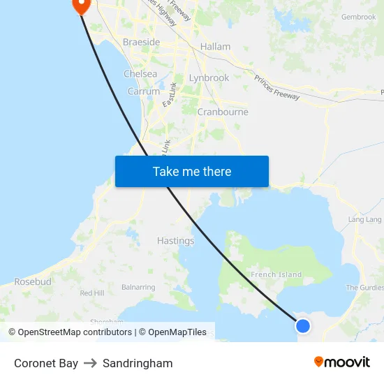 Coronet Bay to Sandringham map