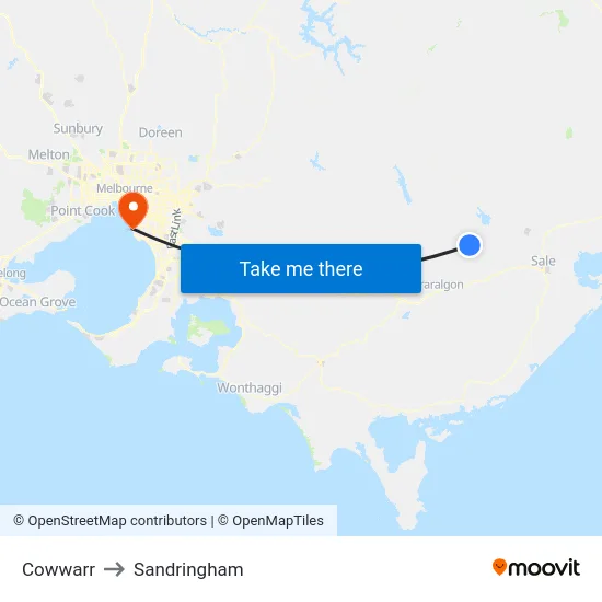 Cowwarr to Sandringham map