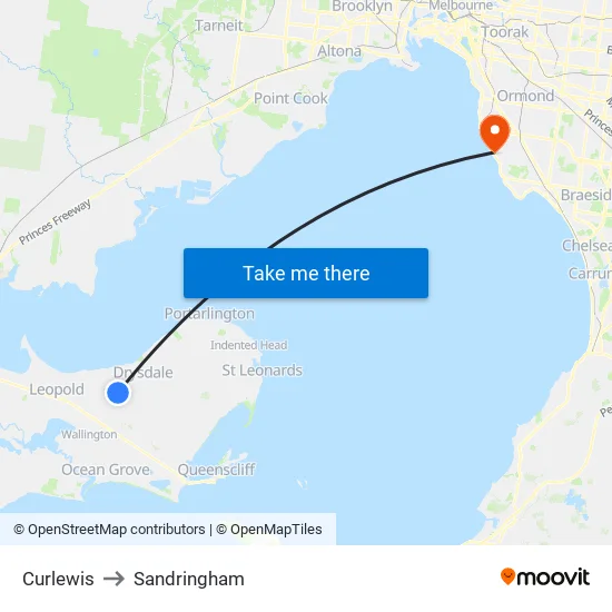 Curlewis to Sandringham map