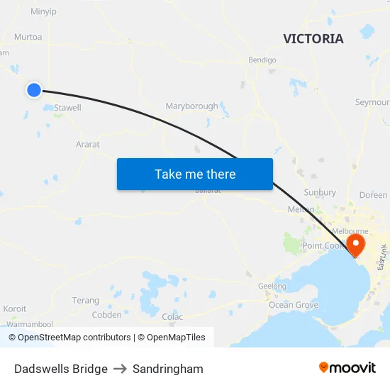 Dadswells Bridge to Sandringham map