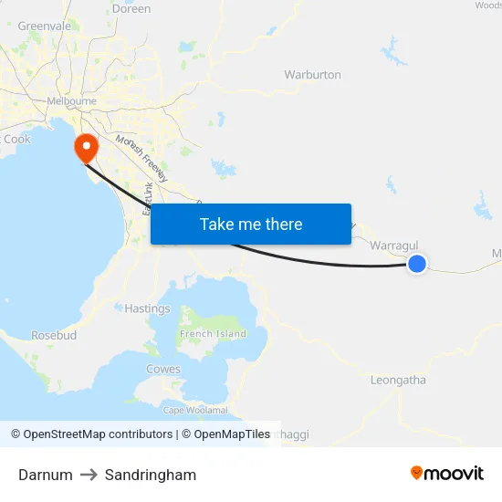 Darnum to Sandringham map