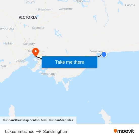 Lakes Entrance to Sandringham map