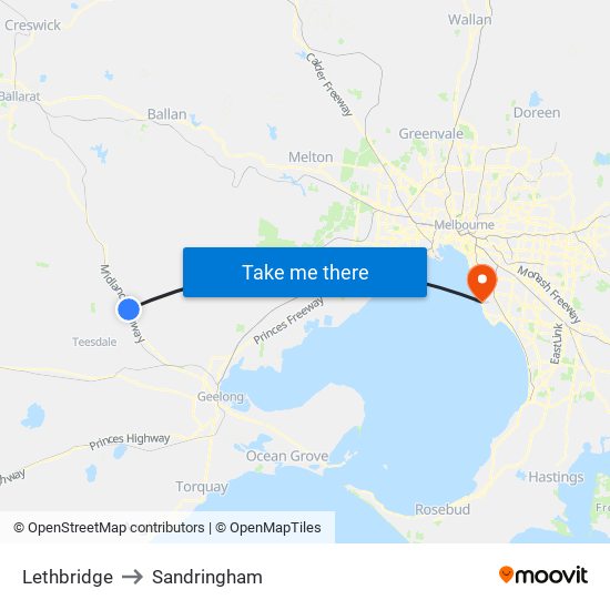 Lethbridge to Sandringham map