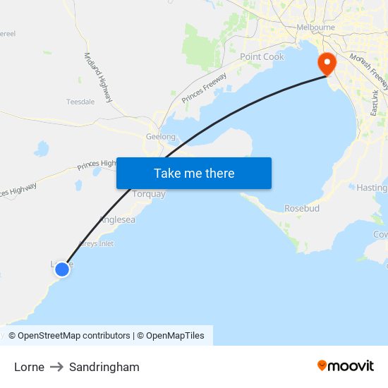 Lorne to Sandringham map